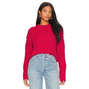 Free People Cutting Edge Cable Knit Sweater Cranberry Red 100% Cotton Womens Sm